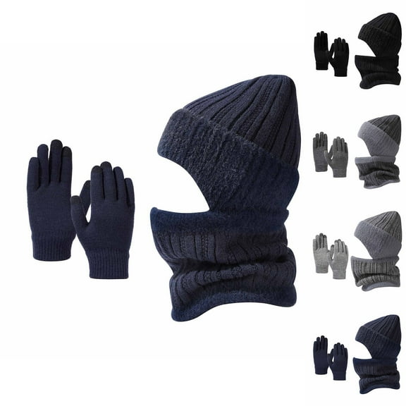 DcGZvy Winter Knitted Hat Neck Scarf and Gloves Set of 3 Comfy Thermal Fleece Lined Hat Neck Scarf Gloves for Men Women