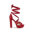thumbnail image 3 of BLISSFUL STEP Women's Lace Up Platform Block High Heel Sandals Red 7, 3 of 7