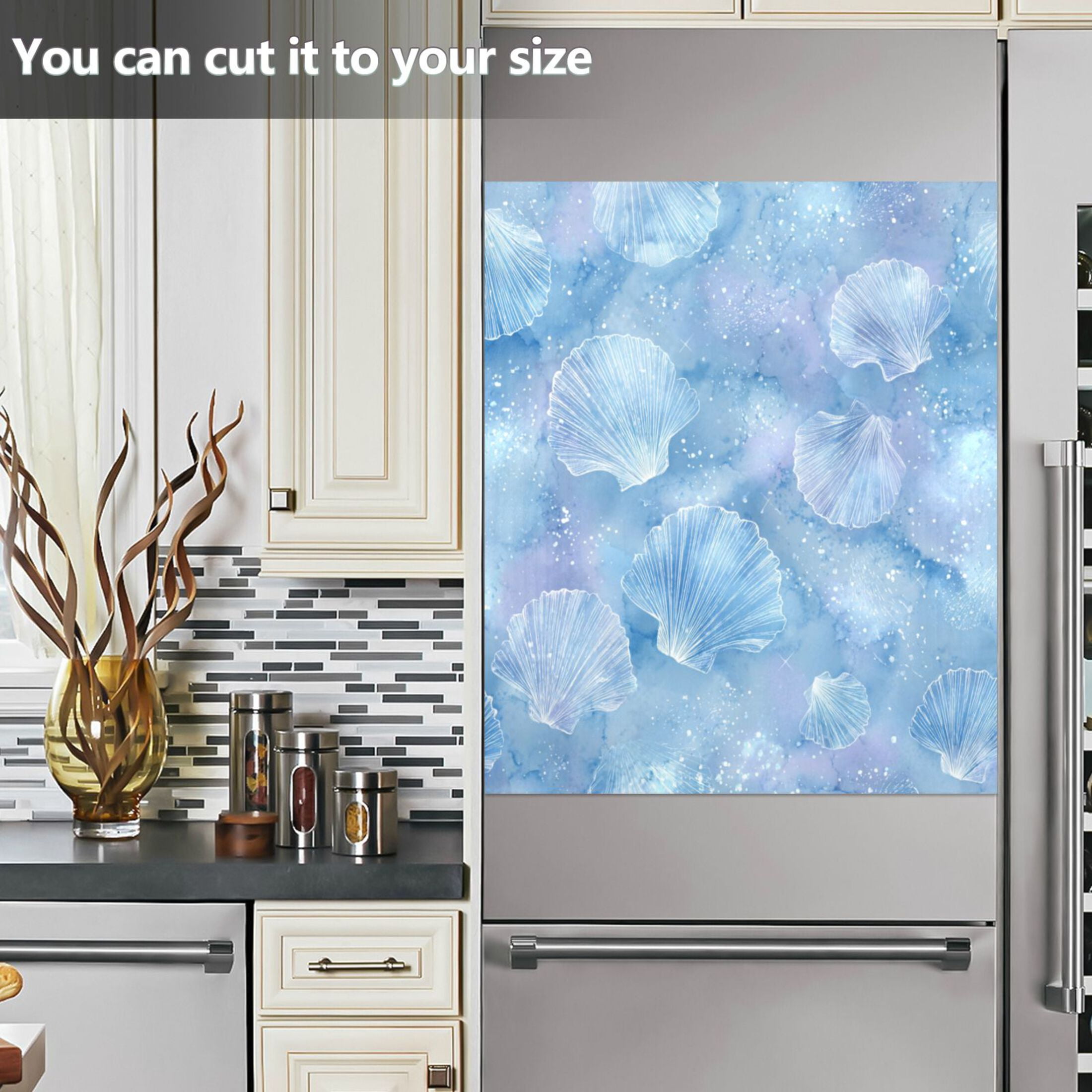 Dishwasher Magnetic Refrigerator Magnet Cover Sticker Home Decorative 23"x26" Blue Sea Shell Pattern