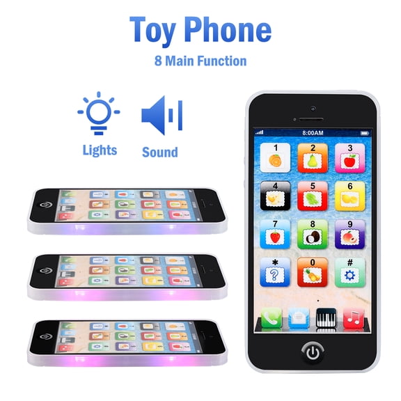 BFVV Educational Learning Toy Play Cell Phone, Interactive Toy with Dazzling Lights, Early Electronic Mobile Songs Learning Toy for Christmas Kids Toddler Baby Boys Girls 2 -8Year Old - Black
