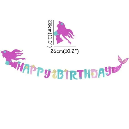 Mermaid Tail Party Headband Happy Birthday Bunting Banner Mermaid Birthday Party Decoration Girl Baby Shower Under the Sea Party