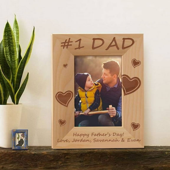 Personalized Happy Fathers’ Day Wooden Picture Frame 3 1/2" x 5" Brown (Vertical)