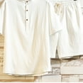 thumbnail image 4 of Two Piece Pants Sets Mens Two Piece Solid Cotton Linen Short Sleeve V Neck Tops and Shorts Set, 4 of 9