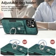 thumbnail image 3 of Compatible with iPhone 13, Classic Card Slots 360 Rotating Finger Ring Kickstand PU Leather + TPU Frame Magnetic Closure Back Case Cover for iPhone 13, Green, 3 of 9