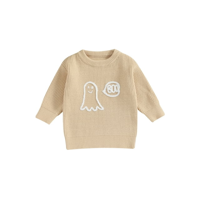 ZAXARRA Bébé Pull Fantôme Lettre Broderie Col Rond Pull à Manches Longues Top Automne Hiver Chaud Tout-Petit Vêtements Pulls