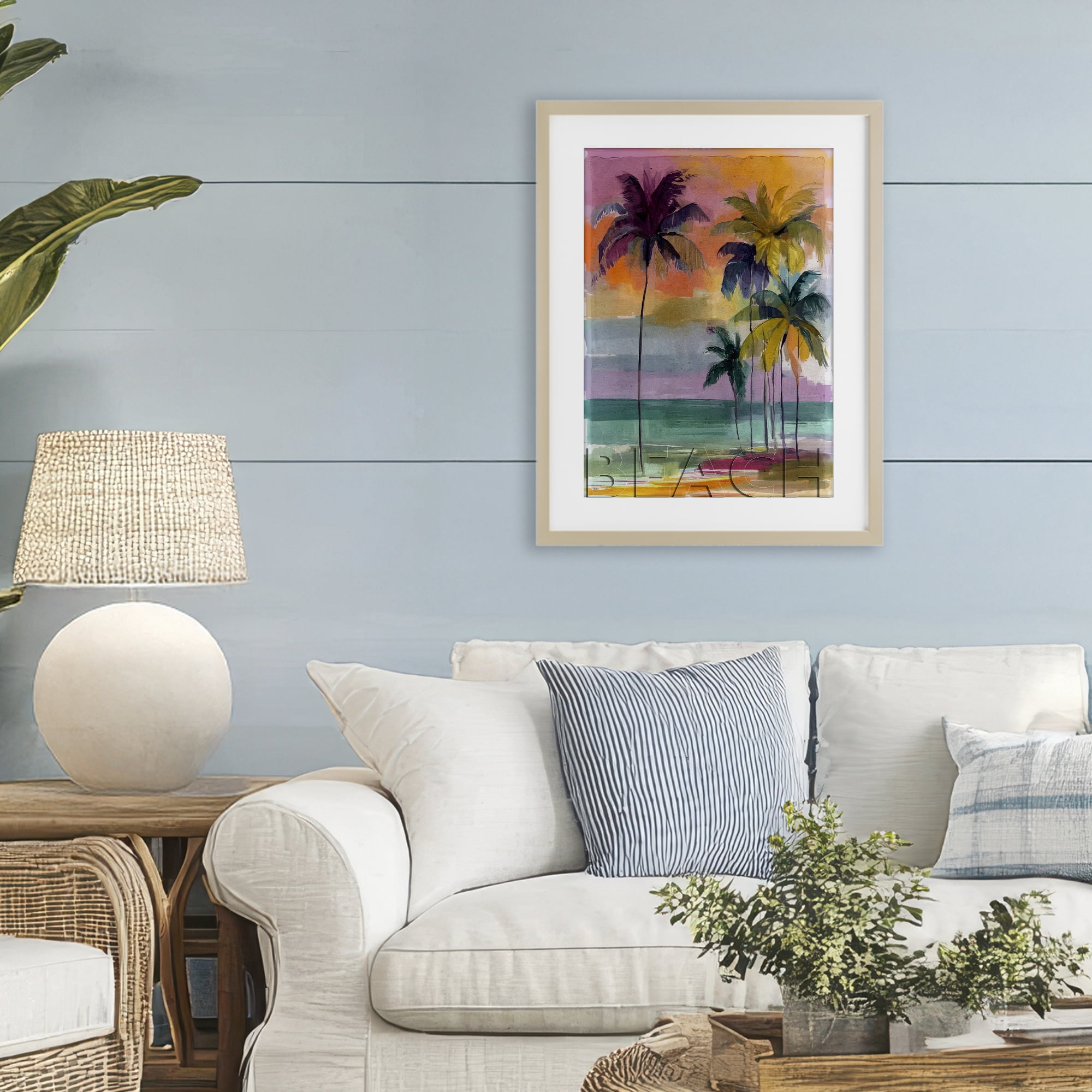 Stupell Industries Crayon Beach at Sunset Birch Framed Print Under Glass, design by Annabelle Hall