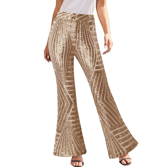 WILLBEST Pantalones Casuales para Mujer, con Lentejuelas Brillantes, de Pierna Ancha, Acampanados, de Moda, para Fiestas de Baile, Ropa de Calle, Pantalones Largos para Mujer Mediana