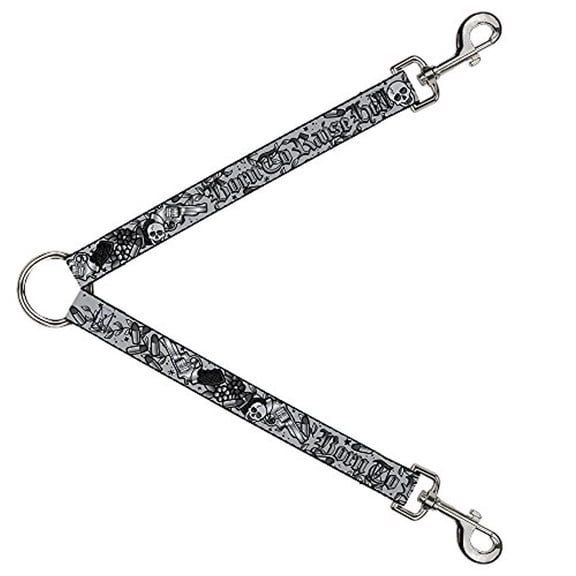 Buckle-Down Leash Splitter - Born to Raise Hell Black White - 1" Wide - 30" Length