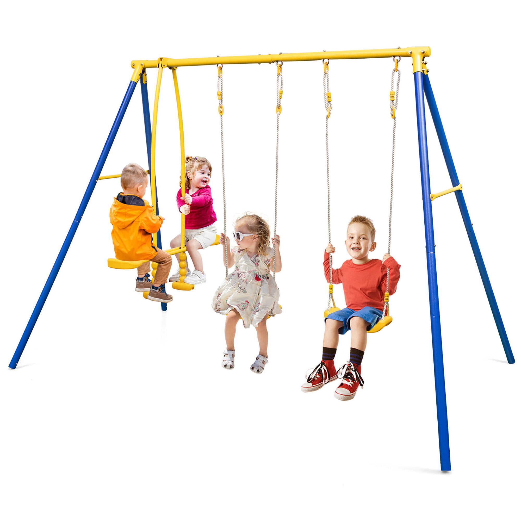 ZENSTYLE Double Metal Swing Set w/2 Saucer Seats, Seesaw - Outdoor