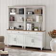 thumbnail image 3 of WAMPAT 5 Tier Bookshelf, 72" Tall Bookcase with Barn Doors, Large Farmhouse Display Shelf, 2 Drawers, Storage Cabinet, Wood Bookshelves for Living Room, Kitchen,Whtie&Oak, 3 of 6