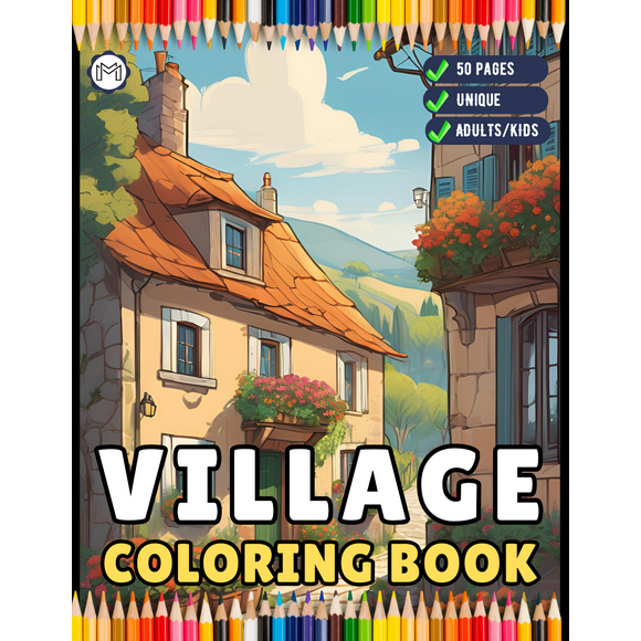 50 Pages Cozy Village Coloring Book Christmas Holiday Gift for Adults Kids Men Women Boys Girls Teens Fairy Village Coloring Activity Book