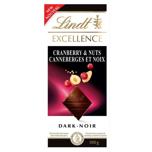 Chocolat noir Lindt EXCELLENCE avec canneberges et noix&nbsp;– Barre (100&nbsp;g) 100g