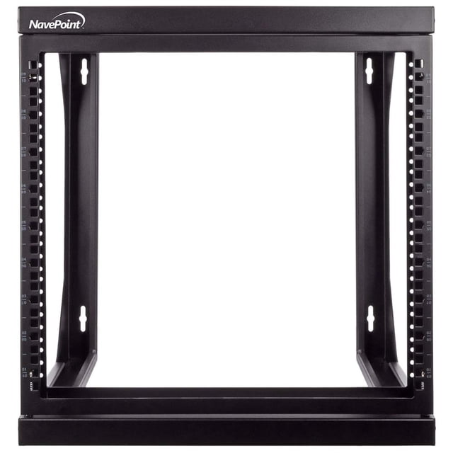 NavePoint 9U Wall Mount IT Open Frame 19 Inch Rack with Swing Out Hinged Gate Black