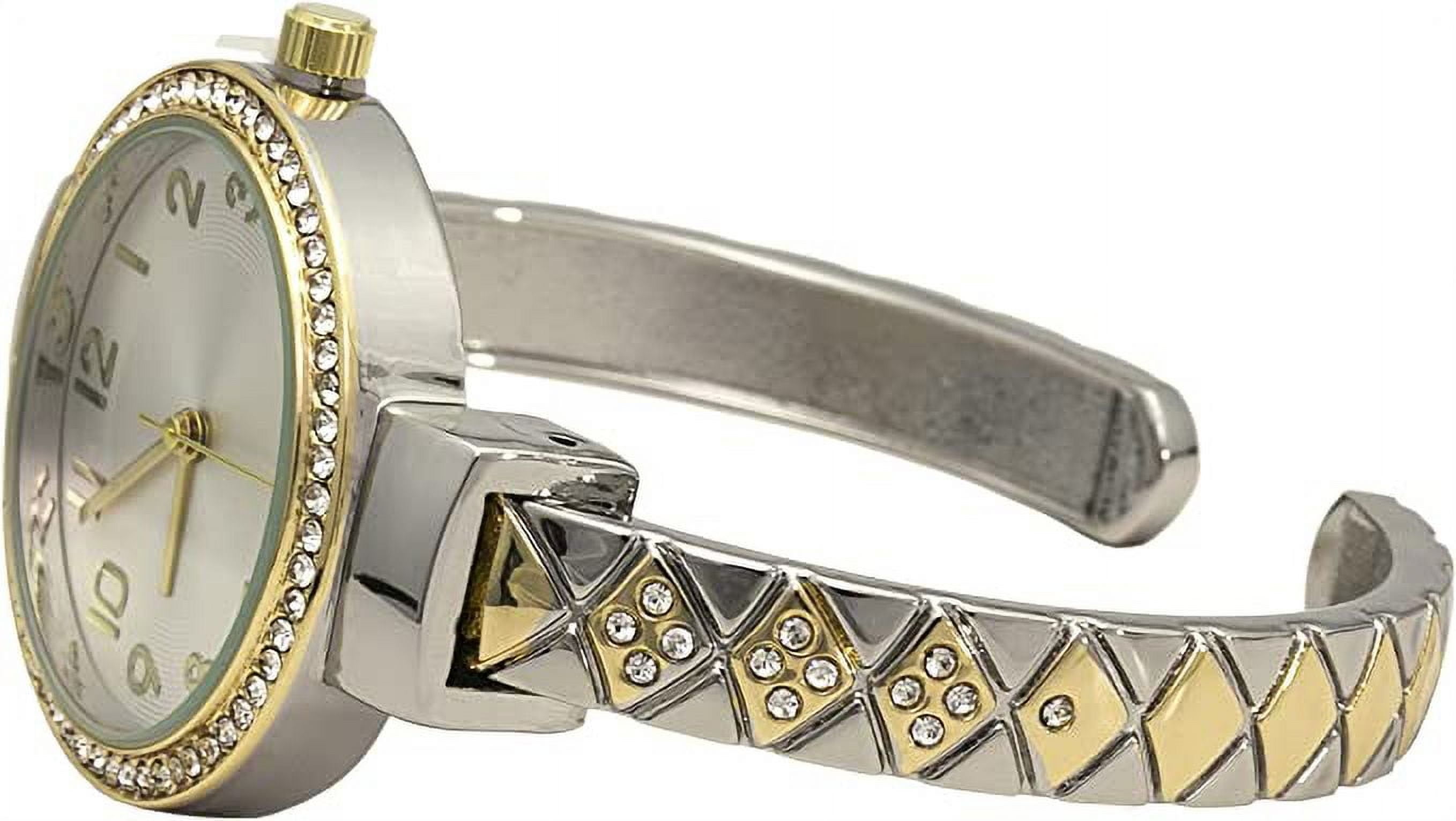 Blekon Collections Womens 32mm Case Plaided Designed Rhinestone Cuff Bangle Watch(Analog)