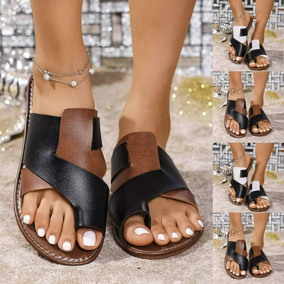 Hinvhai Sandals for Women Open Toe Fisherman Sandals, Flat Sandals with Black Strap, Outdoor Slippers for Summer White 9.5(43)