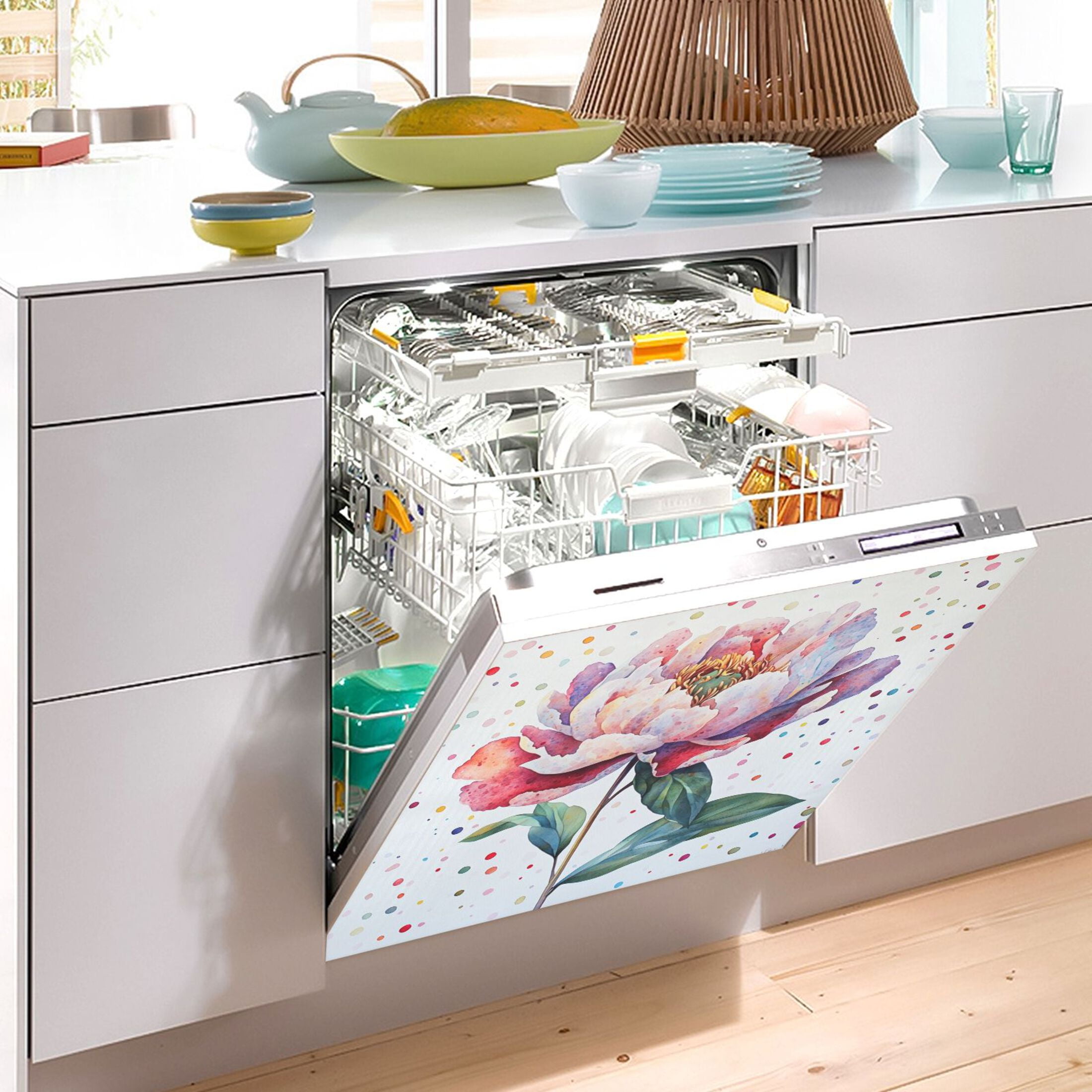 Dishwasher Magnetic Sticker 23x26 Inch Refrigerator Magnetic Sticker Washing Machine Magnetic Sticker Kitchen Panel Magnetic Sticker Home Decor Purple Watercolor Flowers