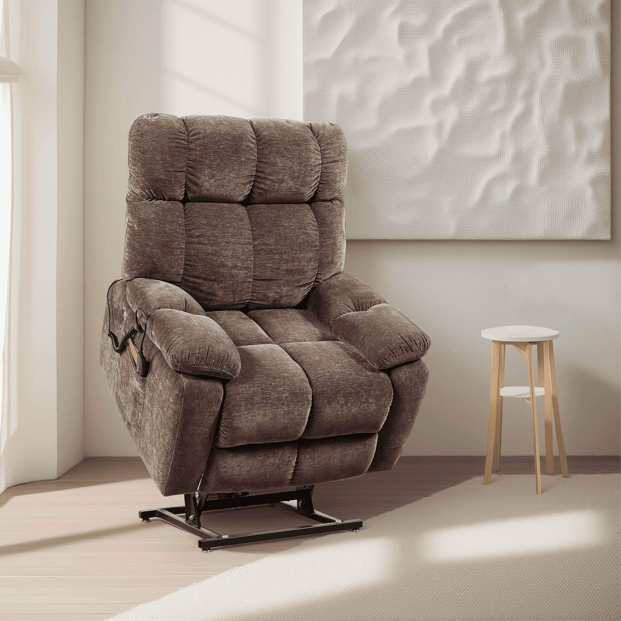 MAYEERTY Home Power Lift Recliner,Elderly Lift Chair with Heat Therapy and Massage Function,Living Room, Brown