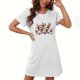 thumbnail image 1 of Camisón corto de talla grande para mujer, camisón de manga corta con estampado de pecho a la moda, camisón para mujer, 1 of 2