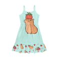 thumbnail image 6 of Uourmeti Capybara Donuts Print Girls Dress Causal Summer Spaghetti Strap Tank Swing Dress 11-12Y Causal Sleeveless School Holiday Clothes Mid Tiered Skater for Beach, 6 of 7