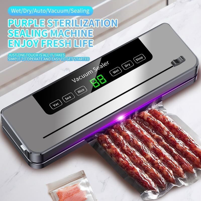 Vacuum Sealer Machine,Automatic Heat Sealing Machine for Food Packaging & Fresh-keeping, with Dry & Moist 5 Modes, Smart Touch Screen, with 10Pcs Sealer Bags & Built-in Cutter