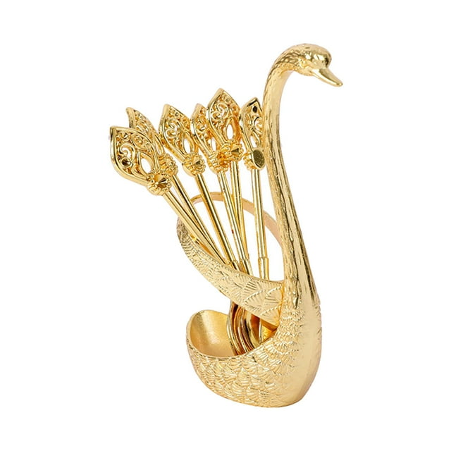 Soporte de base de cisne decorativo portátil con cucharas, juego de vajilla y postre para el hogar Dorado