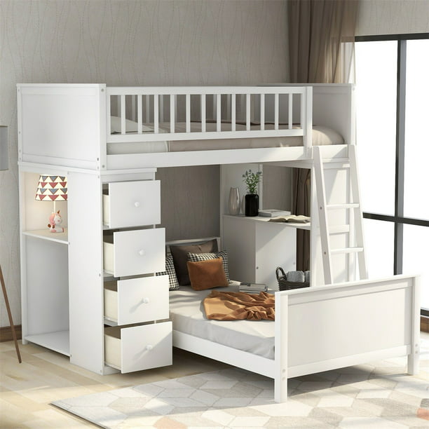 Modernluxe Twin Over Bunk Bed With, Twin Over Bunk Bed With Desk And Drawers