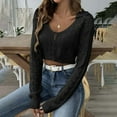 thumbnail image 3 of Fartey Fashion Cropped Sweater for Women Scoop Neck Hollow Out Crochet Knitted Pullover Sweaters Elegant Solid Color Long Sleeve Short Sweater, 3 of 4