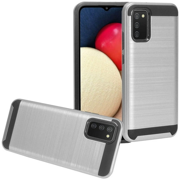 Brushed Textured Hybrid Armor Case for Samsung Galaxy A02s - Silver