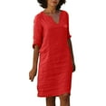 thumbnail image 2 of GZWYHT Summer Dresses,Dresses for Women 2025 Women's Fashionable And Comfortable V Neck Half Sleeved Cotton And Linen Short Mini Dress Midi Dresses,Petite Dresses,Red Dress,Linen Dresses M, 2 of 4