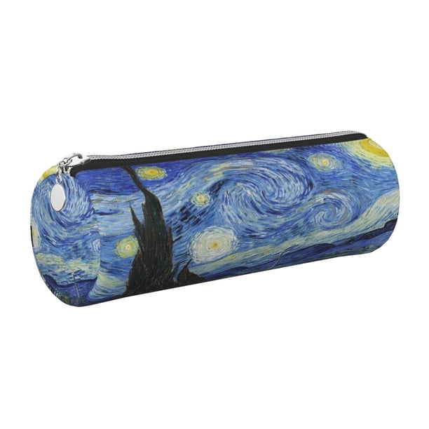Disketp The Starry Night Estuche Organizador de Lápices de Cuero, Estuche de Oficina con Cremallera para Bolígrafo y Lápiz