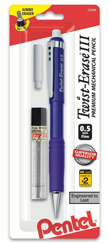 Pentel Twist-Erase III Mechanical Pencil (0.5mm) Lead and Eraser Refills 1-Pk