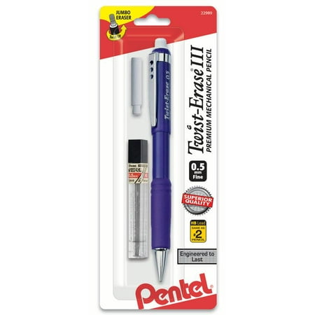 Pentel Twist-Erase III Mechanical Pencil (0.5mm) Lead and Eraser Refills 1-Pk