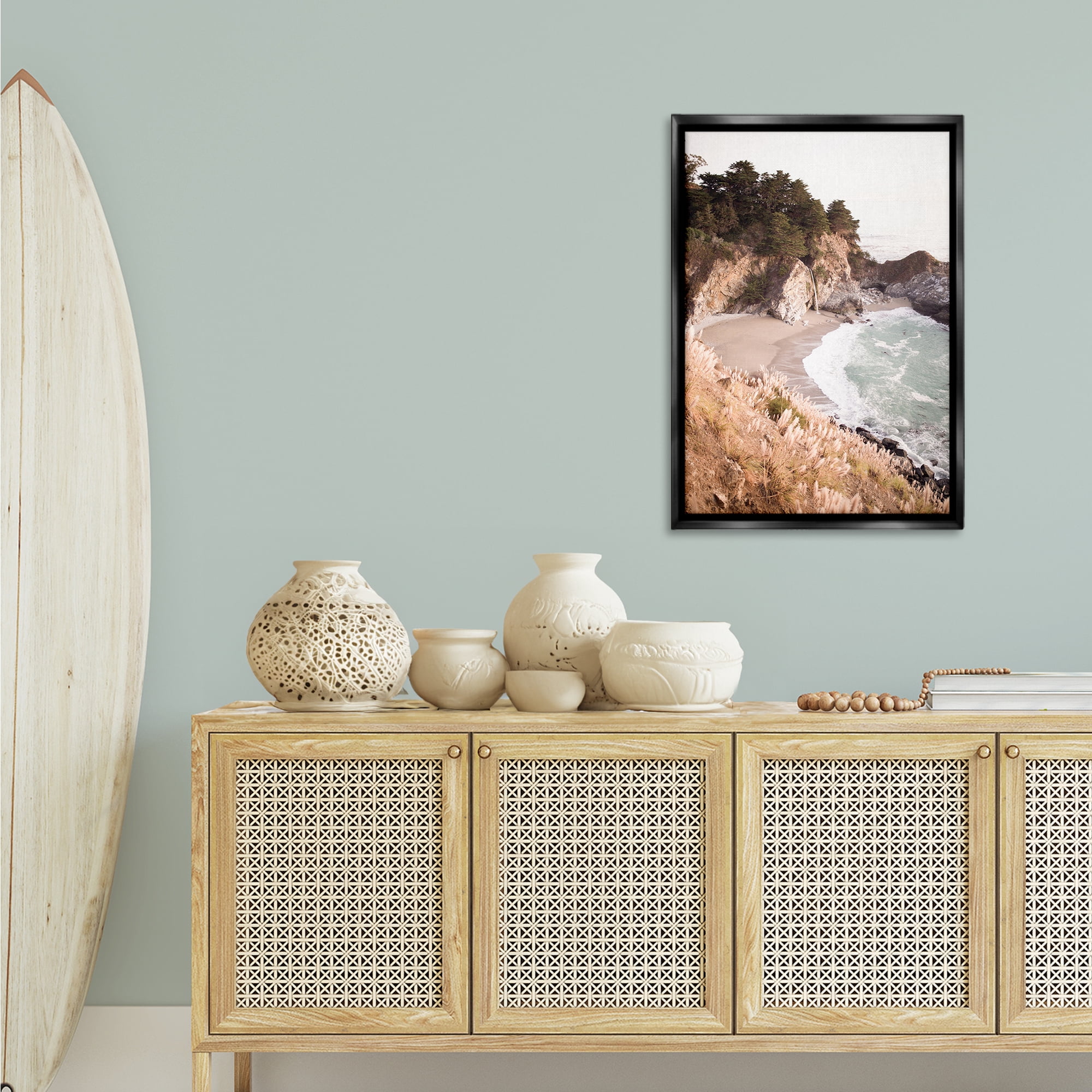 Stupell Industries Rugged Rocky Cove Nautical & Beach Photography Black Floater Framed Canvas Art Print Wall Art, 21 x 31