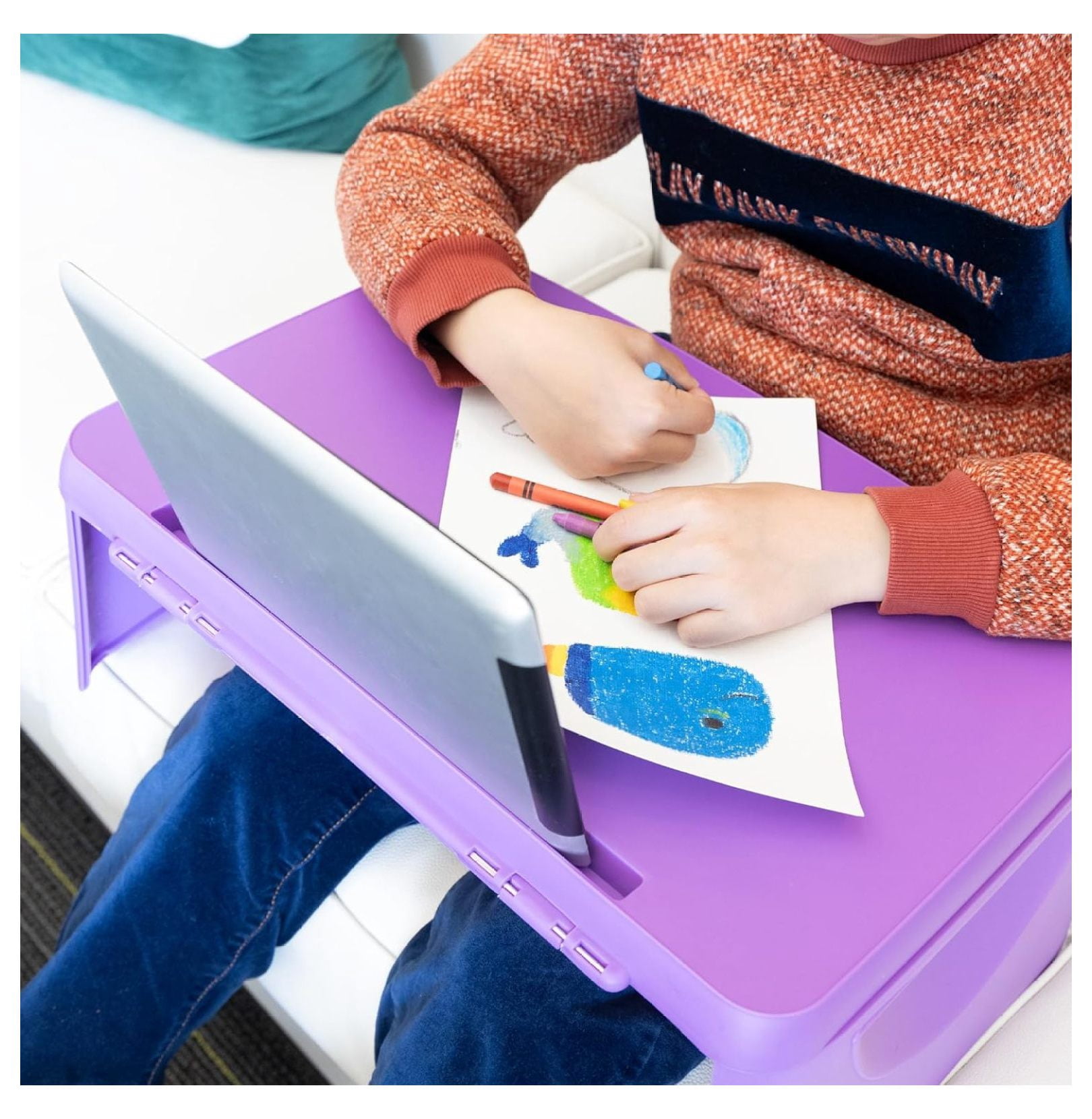 BAZIC Folding Lap Desk with Storage, Foldable Desk Collapsible Lap Table Laptop Tray, Portable Plastic Lapdesk for Drawing Writing Studying Eating, Assorted Colors, 3-Pack