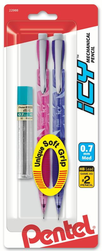 Pentel ICY (0.7mm) Mechanical Pencil, Assorted Barrels, with Lead 2-Pk