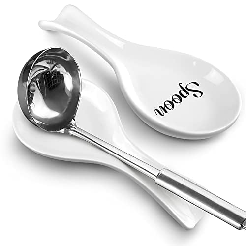 2PCS Spoon Rest,Stainless Steel Black Spoon Holder Rest,Spoon Rest Ladle Holder for Kitchen Counter 