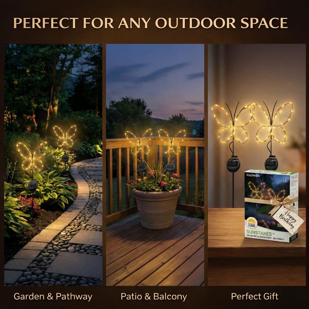 Outdoor Solar Powered Led Decorative Garden Stake Light - 2 Pack White Butterfly
