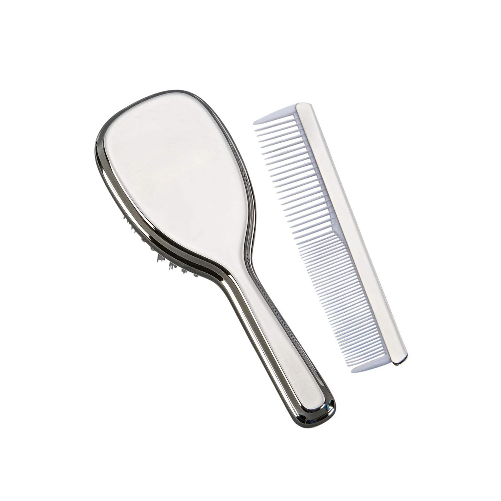 Creative Gifts International 023005 5 in. Nickel Plated Comb & Brush Set for Girls - Silver