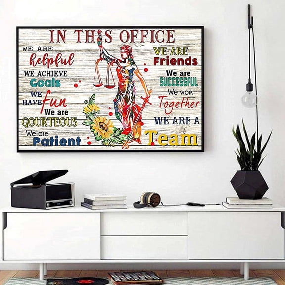 Lady of justice flower poster in this office we are helpful 11 x 17 Inch Poster