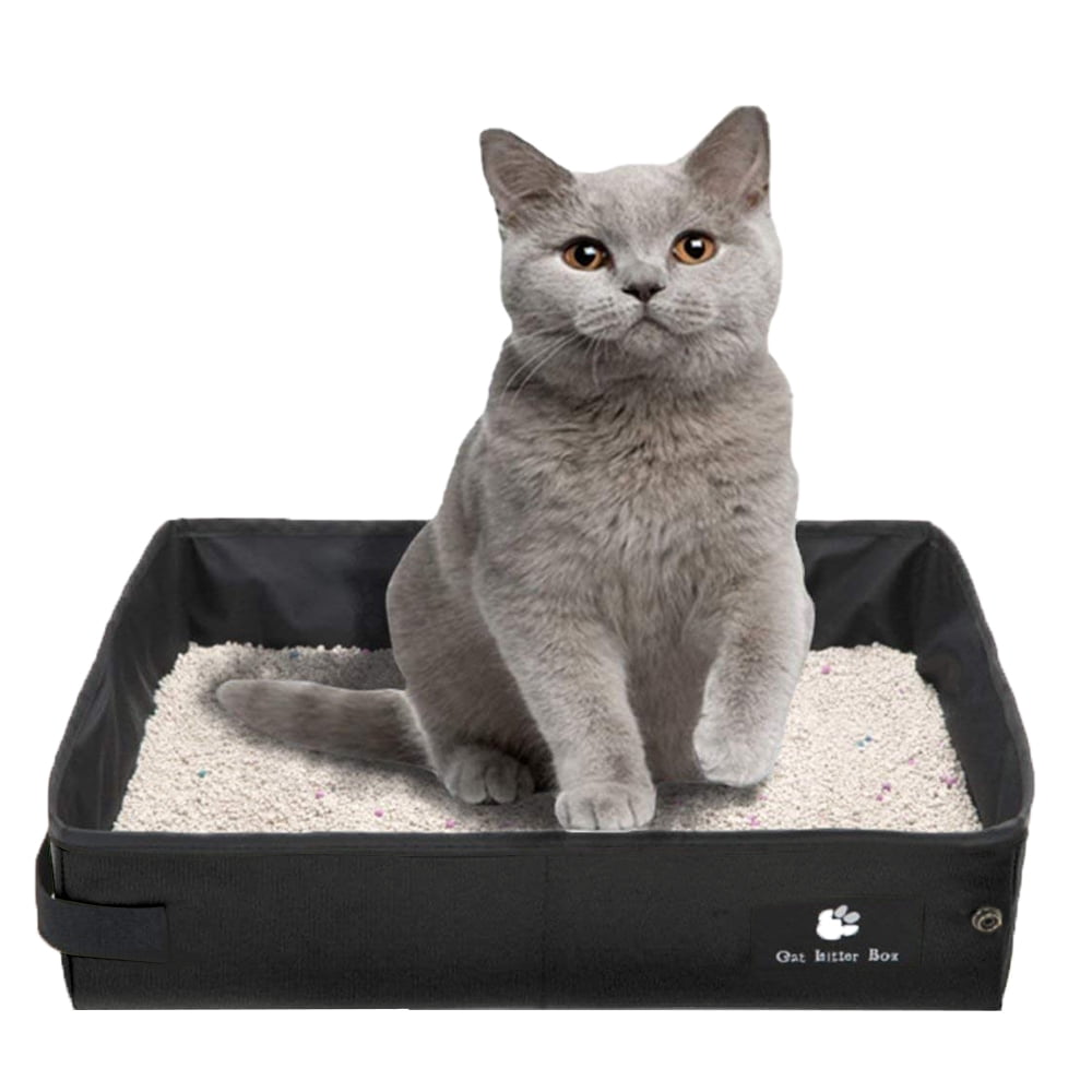 Foldable Cats Litter Box Portable Waterproof Pet Litter Pan Tray for Travel Camping Home,Pet Cat Litter Pan Tray Lightweight and Easy Cleaning Waterproof Oxford Cloth PE Board 