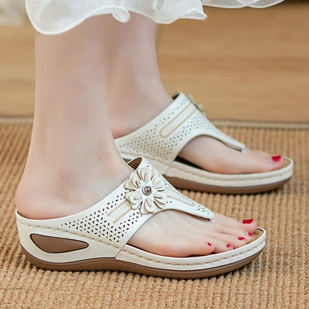 

Aayomet Wedge Sandals for Women Women Slope Heel Slippers Summer Fashion Slope Heel Thick Soled Massage Retro Beach Slippers White 8.5