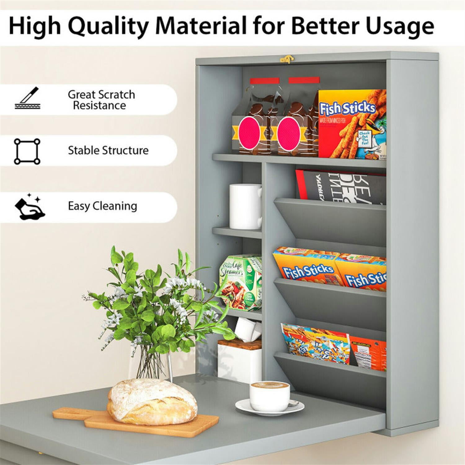 Demi Bonn Wall-Mounted Fold-Out Convertible Floating Desk Space Saver, for Laptops, Books, Tablets, and Art, Gray