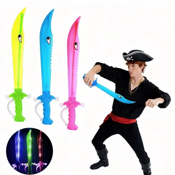 6 PCS Light Up Pirate Toy Sword 15 Inch Light Up Toys with Flashing LED Lights Fun Play Swords Gifts for Costume Birthday Party