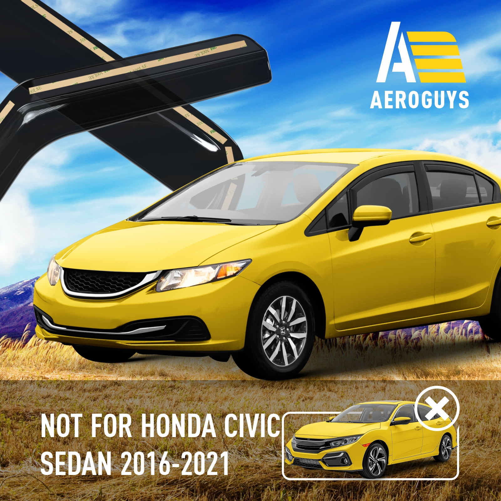 Extra Durable Window Deflectors In-Channel Window Visors Rain Guards Fit for Honda Civic 2012-2015 Sedan, Sun Visors, Wind Vent Visors, vent shades, Exterior Car Accessories - 4 pcs. AG0747