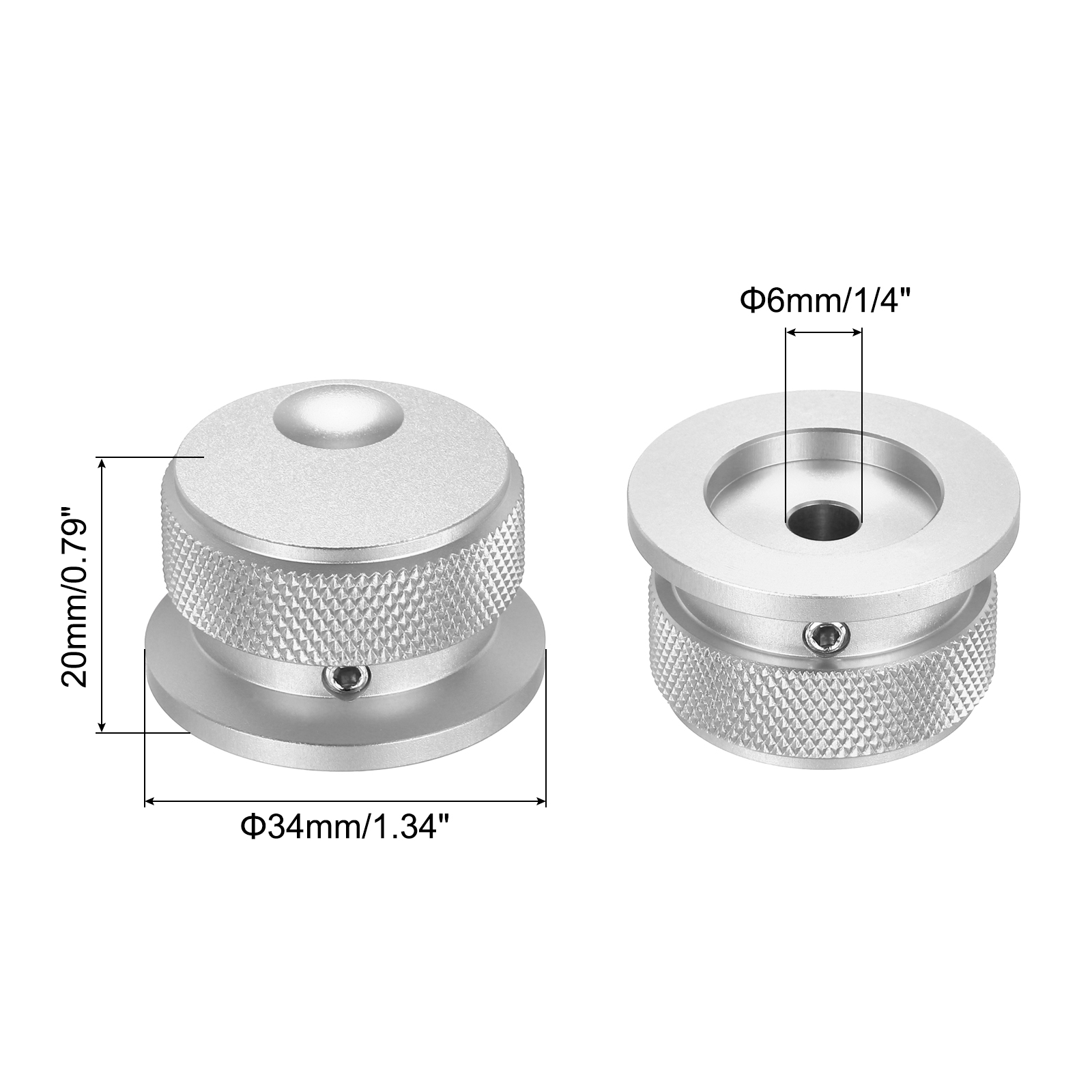 2 Pcs Aluminium Potentiometer Knobs, 1/4" (6mm) Universal Volume Tone Control Knobs with Oval Groove Indicator, 4/5" Silver(34x20mm)