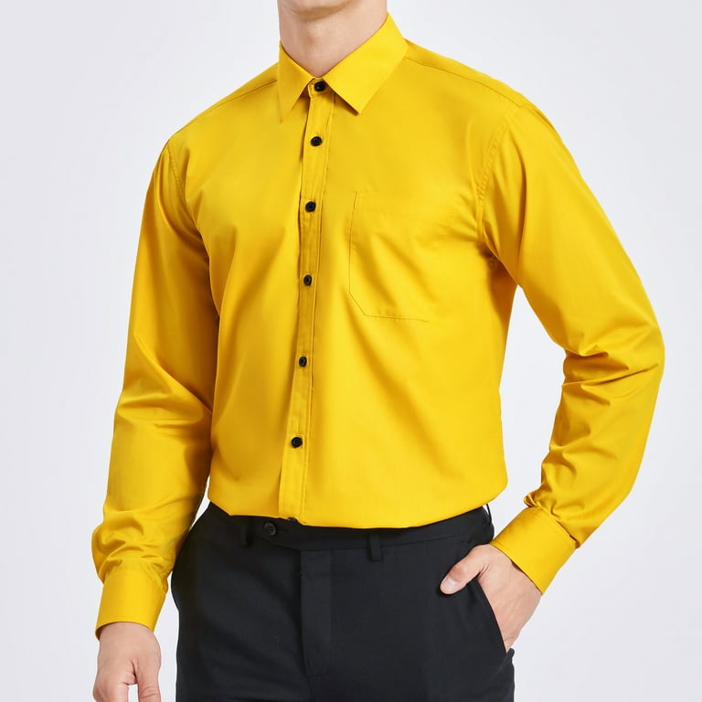 slim fit dress slacks Men's Gold Chains Print Button Down Long Sleeve Silk Shirt Gold / XL main image 0