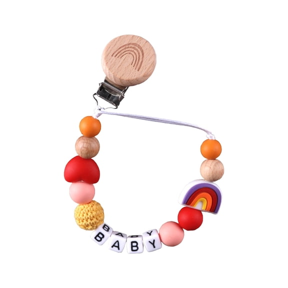 Wood Pacifier with Comfort Silicone Teether and Secure Drop Chain for Babies