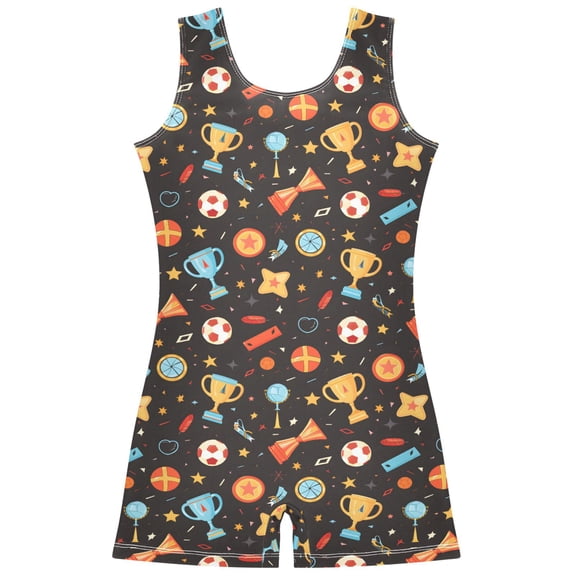 Gymnastics Leotard Sleeveless Various Trophies Stretchy Dance Bodysuit Breathable Athletic Ballet Yoga Outfit for Ages 3-14