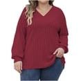 thumbnail image 1 of MeetoTime Plus Size Sweaters for Women V Neck Long Sleeve Knit Sweater Casual Fall Sweaters Soft Pullover Tops, 1 of 3