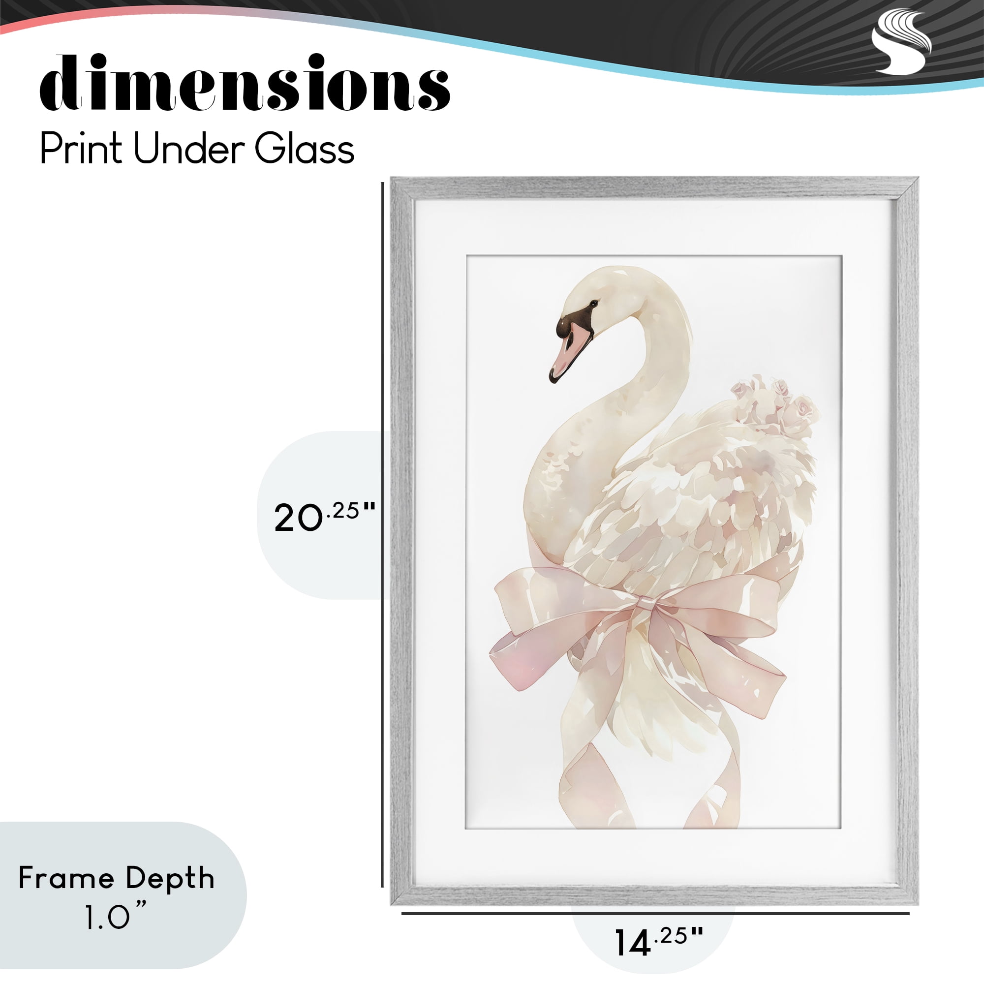 Stupell Industries Coquette Swan with Bow Gray Framed Print Under Glass, design by Creative Studio